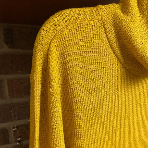 NWOT Mustard Yellow Cowl Neck Waffle Knit Sweatshirt, Size S - Picture 6 of 7